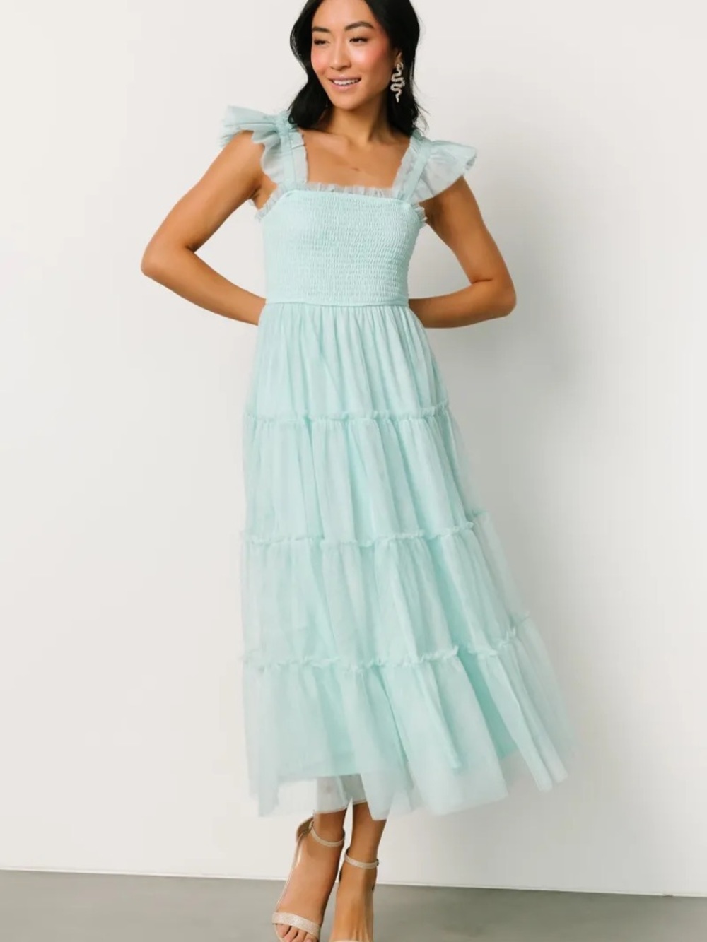 Baltic Born Sea Blue Emma Smocked Tulle Midi Dress - Picture 4 of 5